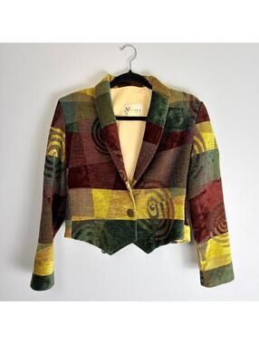 90s Y2K Vintage Patchwork Blazer Jacket with geometric patchwork blazer